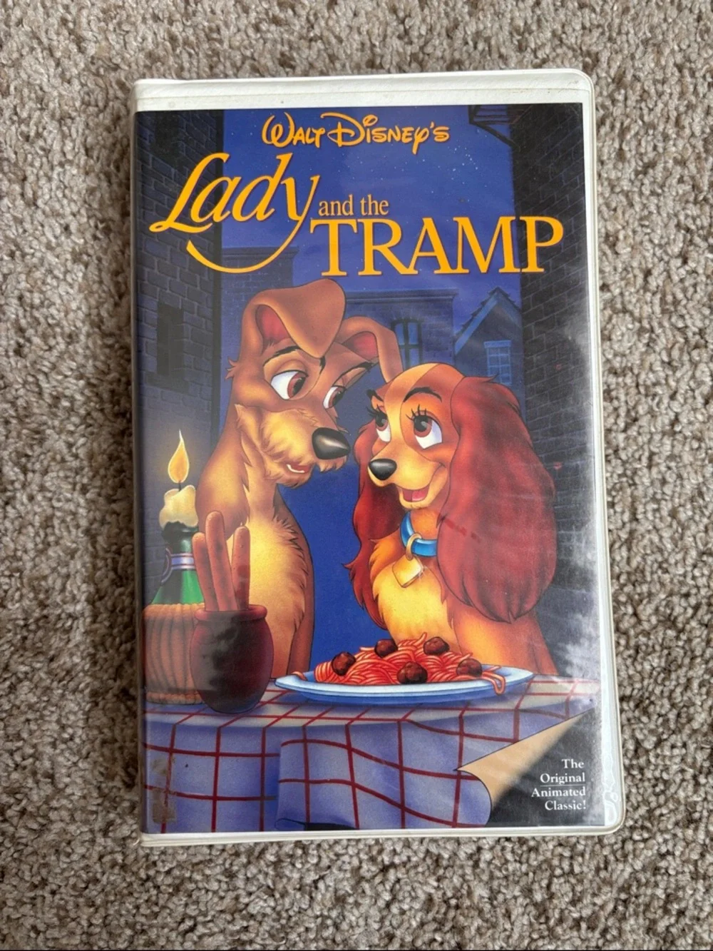 Disney Lady and the Tramp VHS Cover - Blue, Red, Yellow, Brown